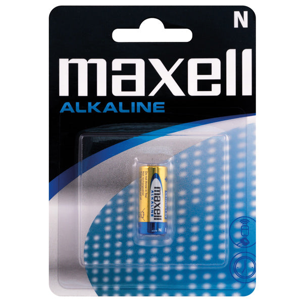 Maxell Alkaline LR1 batteri 1,5V set fra oven på hvid baggrund