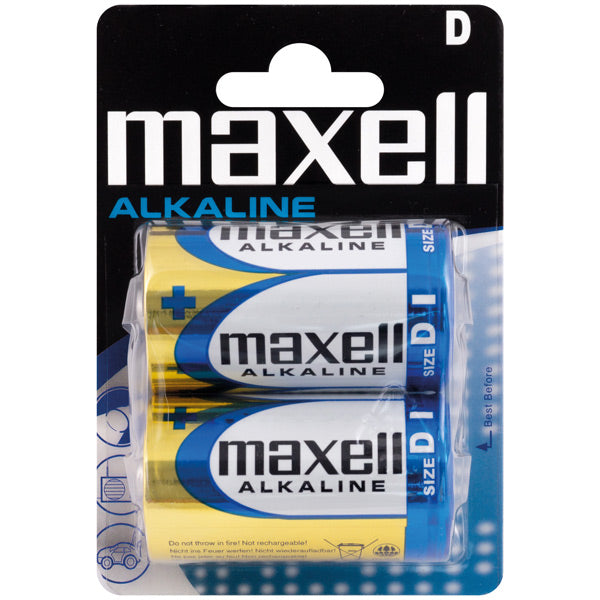 Maxell Alkaline D batterier i pakke med 2 stk til bådudstyr