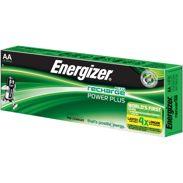 Energizer genopladelige Power Plus AA batterier i pakke á 10 stk.