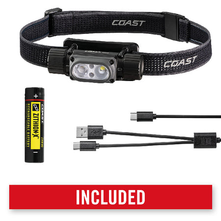 Pandelampe med genopladeligt batteri, vist med opladningskabel