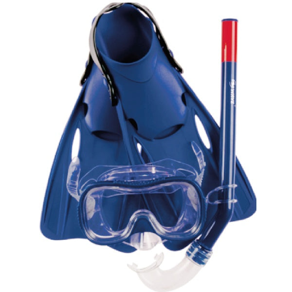SeaTec dykkersæt til børn i blå farve inklusive maske, snorkel og svømmefødder.