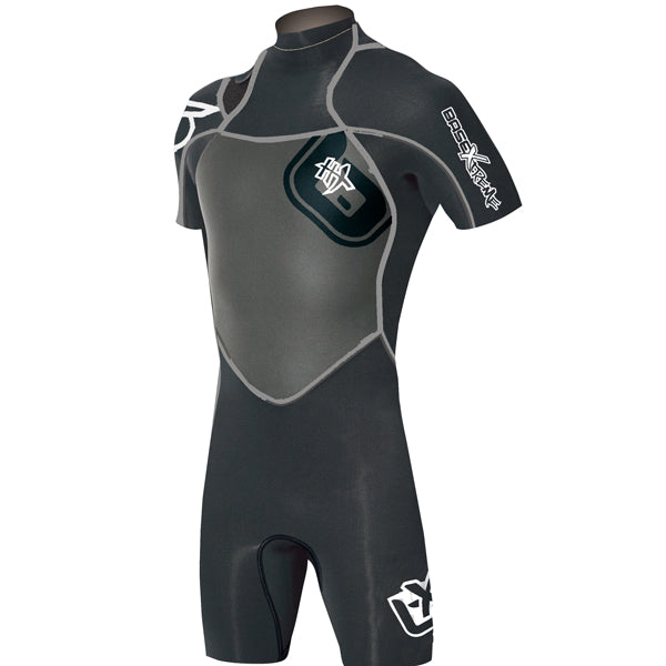 Base våddragt kortmodel til herrer i sort, set forfra.