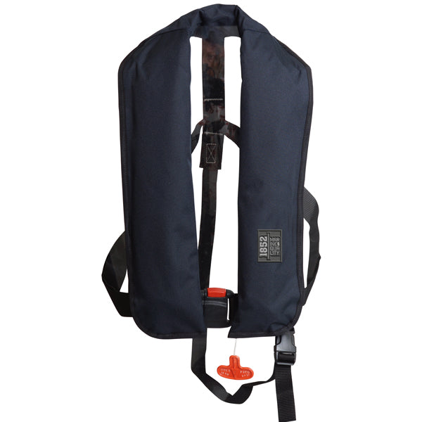1852 Classic automatisk vest i navy, set fra siden med oppustet design