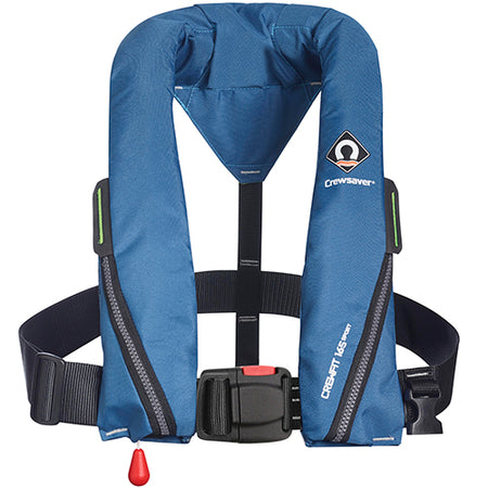 Crewsaver Crewfit 165N Sport i blå, set forfra med oppustet vest