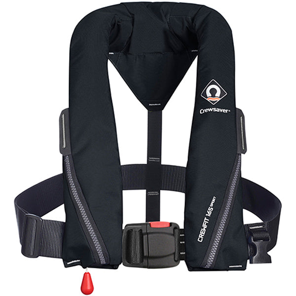Crewsaver Crewfit 165N Sport redningsveste set forfra med sikkerhedsseler.
