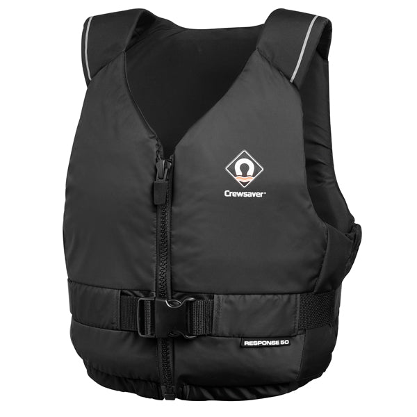 Crewsaver Response 50N flydevest i sort, set forfra med justerbare stropper