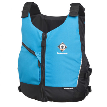 Crewsaver Sport 50N flydevest set forfra i blå farve, størrelse XL