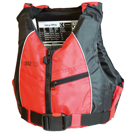 Rød/sort 1852 svømmevest til personer over 70 kg set forfra