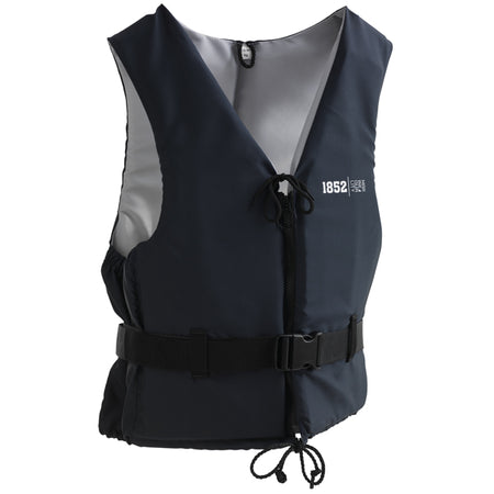 Svømmevest 1852 i navy og grå til 30-50 kg, set forfra