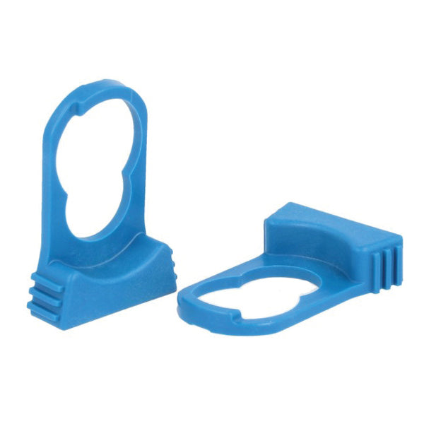 Blå låse clips fra Jabsco til Par-Max pumper, vist på hvid baggrund