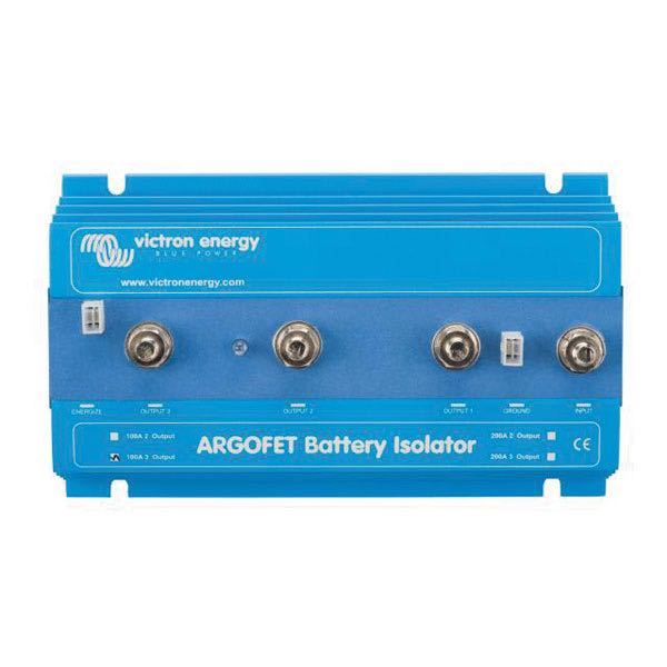 Victron Argofet batteri isolator set forfra, klar til installation på båd.
