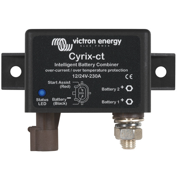 Victron Cyrix-CT relæ set fra siden, monteret i en båd
