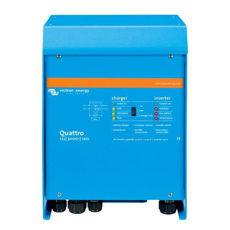 Victron inverter/lader quattro 12v 2500w set forfra med tilslutninger synlige