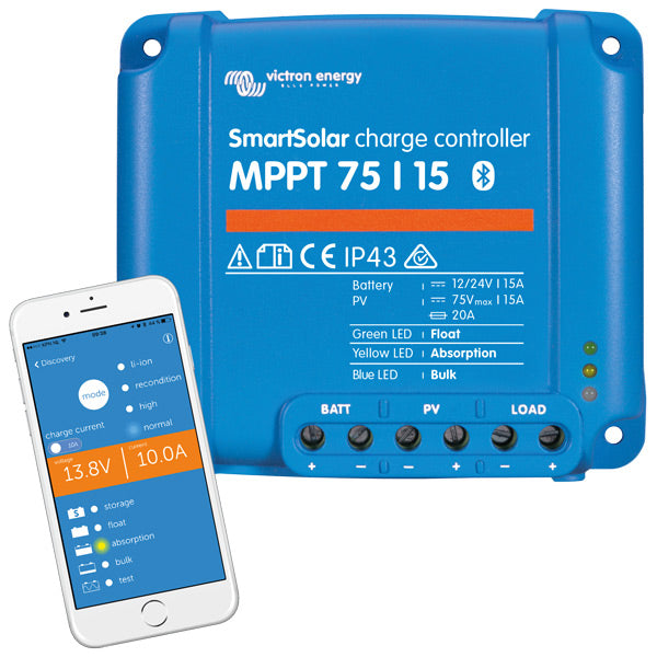 Victron MPPT Smart 100/20 regulator set forfra med tilslutninger