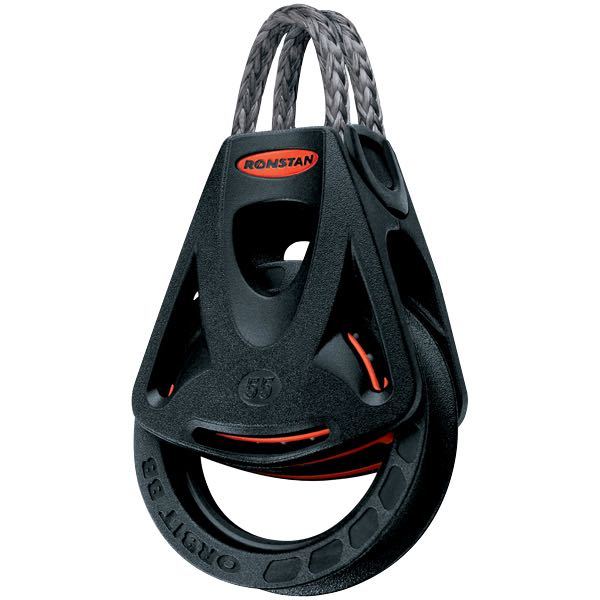 Ronstan Orbit enkeltblok serie 55 med kugleleje, vist forfra på hvid baggrund.