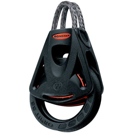 Ronstan Orbit enkeltblok serie 55 med kugleleje, vist forfra på hvid baggrund.
