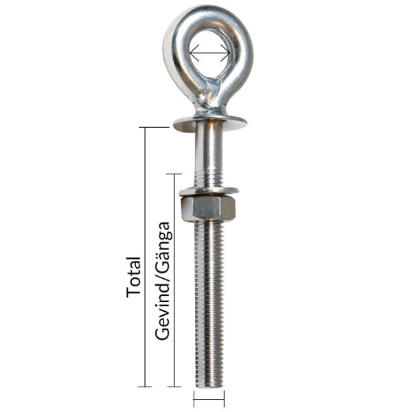 1852 øjebolt i sølvfarvet metal set forfra med skruetræk.