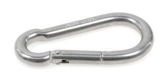 1852 karabinhage RF 12x140mm AISI 316 set fra siden, visende detaljerne i designet.
