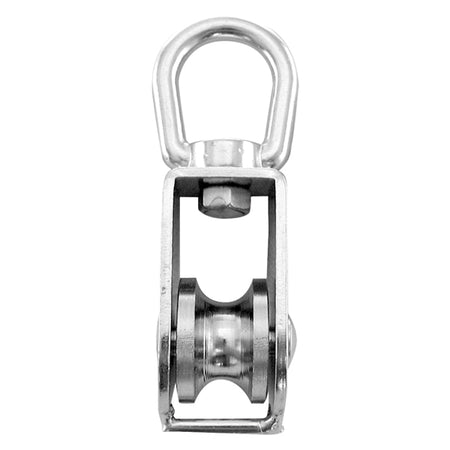 SeaTec enkeltblok rf 32mm i rustfrit stål, set fra siden.