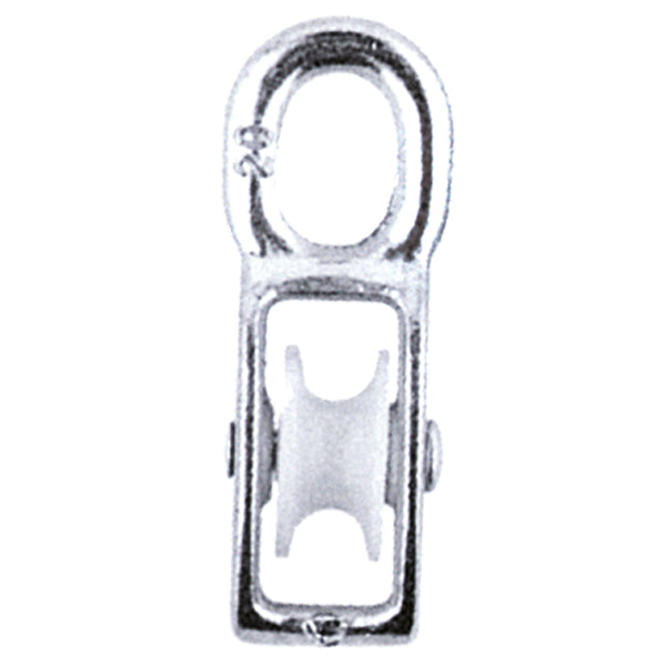 SeaTec enkeltblok galv 25mm set fra siden, klar til montering på båden.