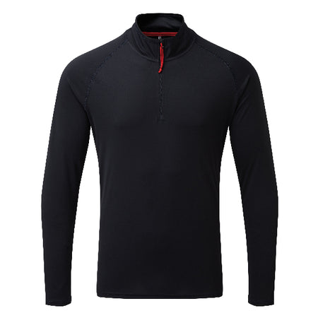 Gill UV009 mænds langærmet zip T-shirt i navy, set forfra.
