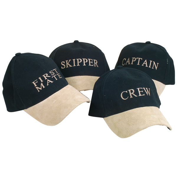 SeaTec skipper cap i navy og beige farver, set forfra