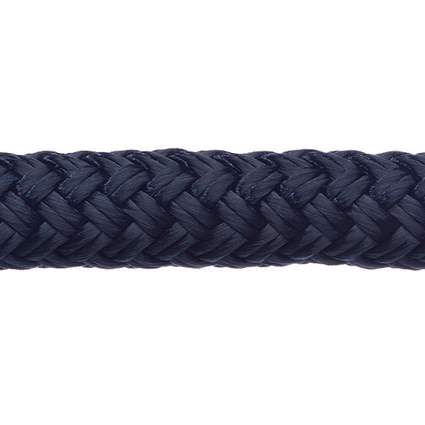 Robline Rio fortøjningsline 14mm i navy, 1 meter lang, liggende på et båddekk.