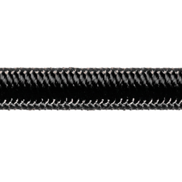 Robline elastik snor 6mm sort, præsenteret liggende på en hvid baggrund.