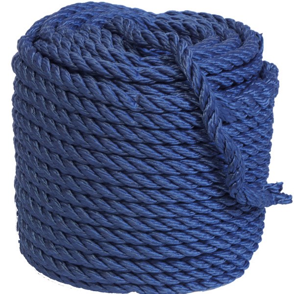 Fortøjningstov fra 1852 i navy, 3-slået og Ø12mm, rullet op på spole.