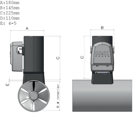 Max Power bovpropel CT25 vist bagfra med synlig motorbeskyttelse