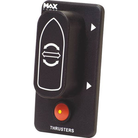Max Power joystick til bovpropel i nærbillede, viser design og funktionalitet.