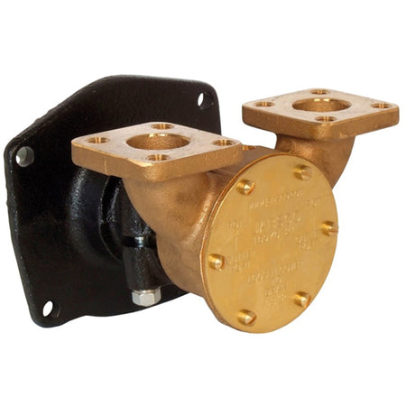 Jabsco impeller pumpe set fra siden, med tekniske mål anført.