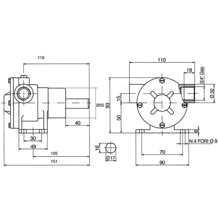 SeaTec impeller pumpe 3/4" installeret i en bådmotor