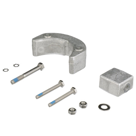 Quicksilver Aluminium Anode Kit til BRP/OMC, vist med tilbehør.