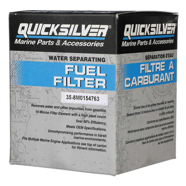 Quicksilver brændstoffilter med vandseparator set fra siden