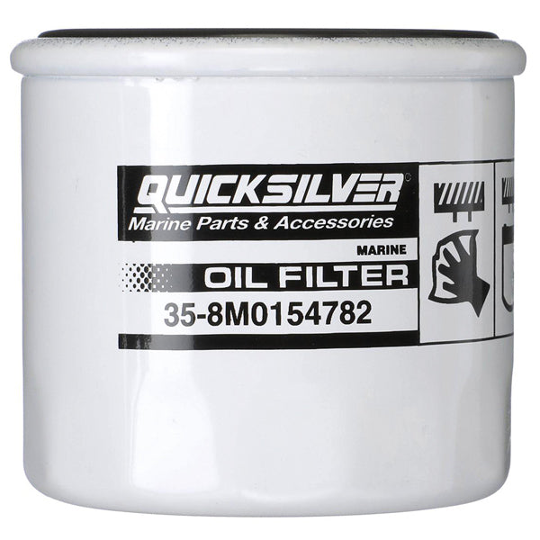 Quicksilver oliefilter med 20-mikron filtrering, set fra siden