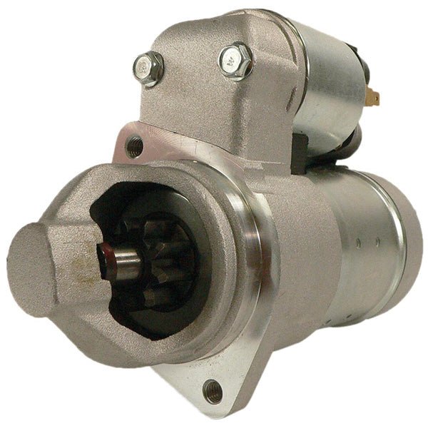 Quicksilver 12-volt starter set fra siden med tilslutningskabler synlige.