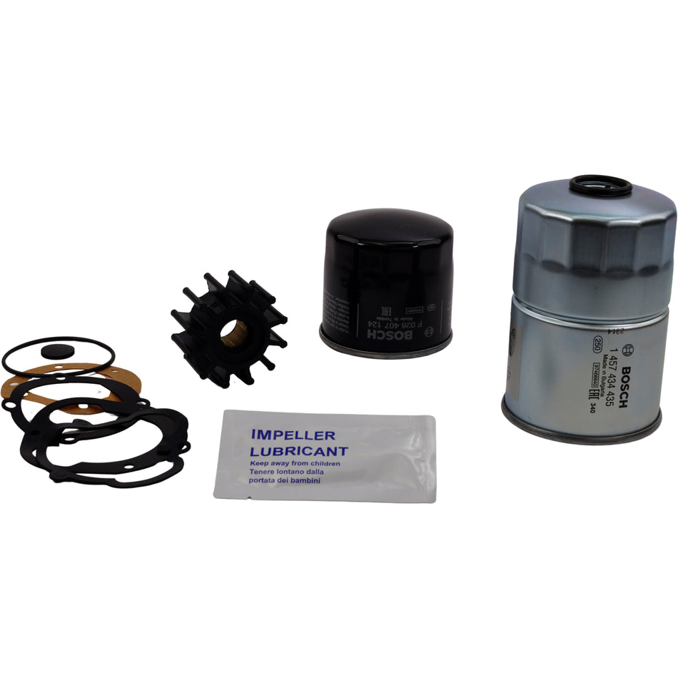 SeaTec Yanmar servicekit med oliefilter, brændstoffilter og impeller pakket sammen