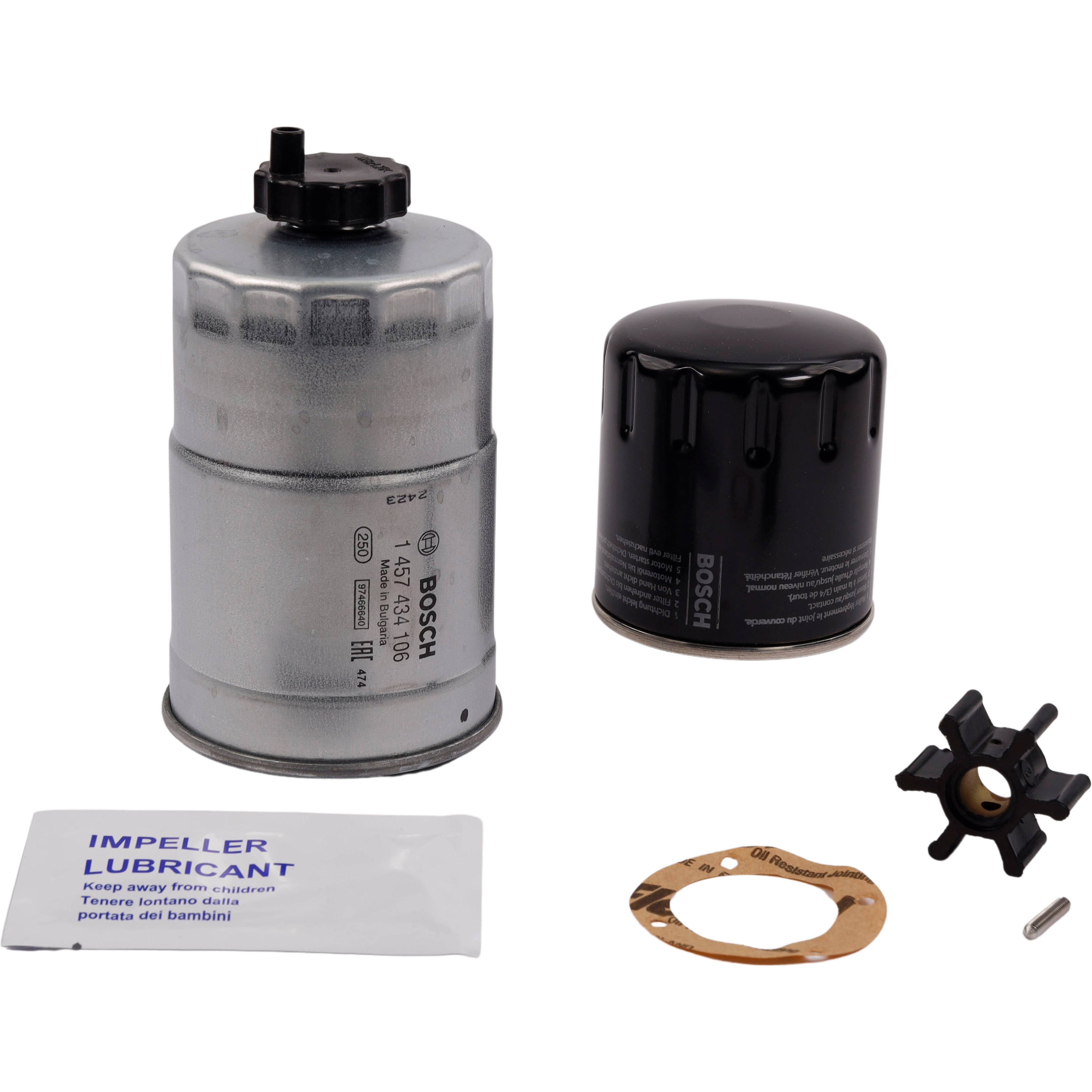 Komplet servicekit fra SeaTec, præsenteret med individuelle dele.