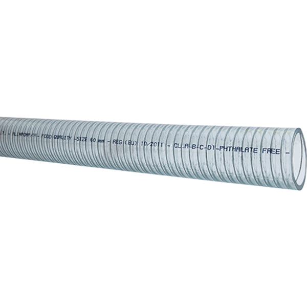 Klar 16mm PVC slange med stålspiral fra SeaTec, rulle på 3 meter.