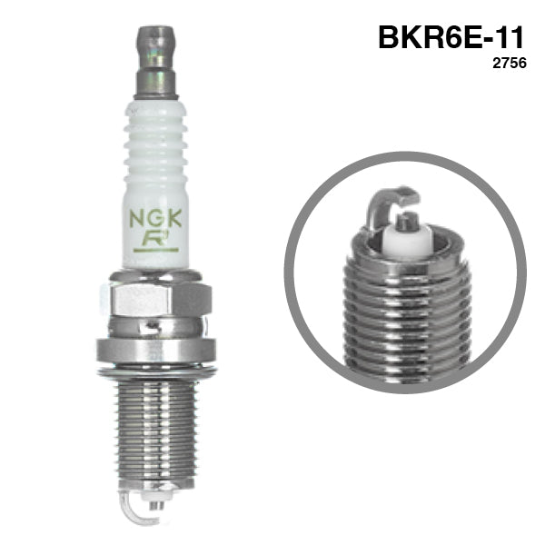 NGK tændrør BKR6E-11 set forfra med tydelig logo og design.