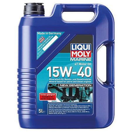 Liqui Moly 4T 15W-40 flaske med detaljeret etiket, taget fra siden.
