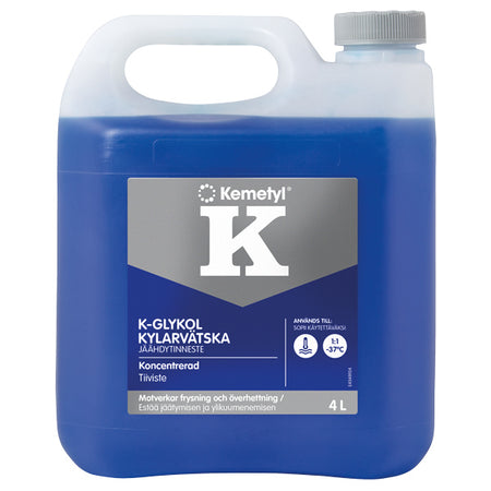 Kemetyl K-Glykol kølervæske i 4 liters beholder, lys blå væske