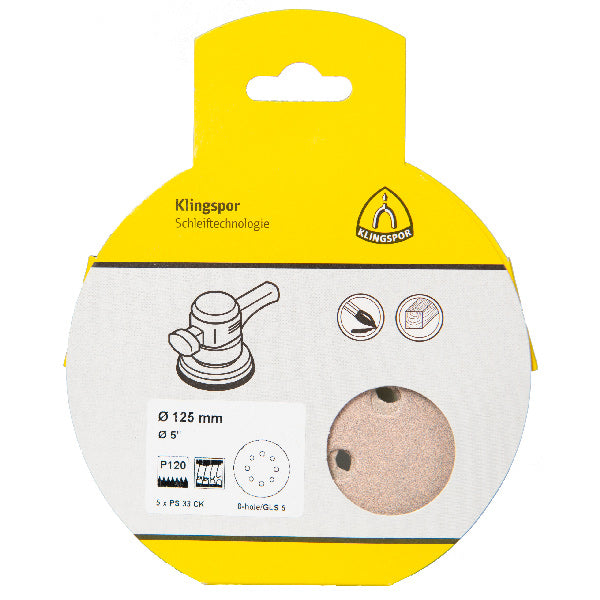 Klingspor sliberondel PS33 P240 i anvendelse på en slibemaskine.