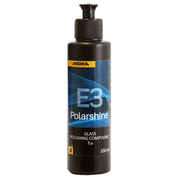 Mirka Polarshine E3 glas compound i 250 ml flaske, set forfra