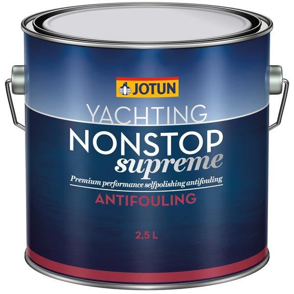 Jotun Nonstop Supreme bundmaling, tæt fokus på grå overflade og emballage.