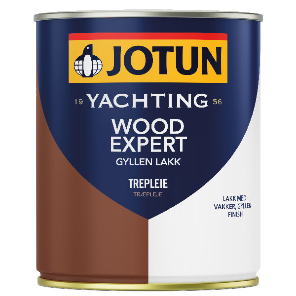 Jotun Wood Expert gylden lak i 0,75 liter, stående på hvid baggrund
