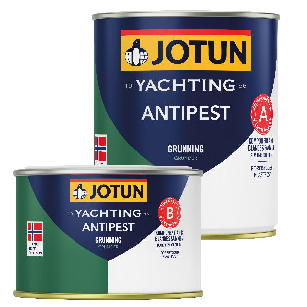 Jotun Antipest komp A grå 0,6L stående på hvid baggrund