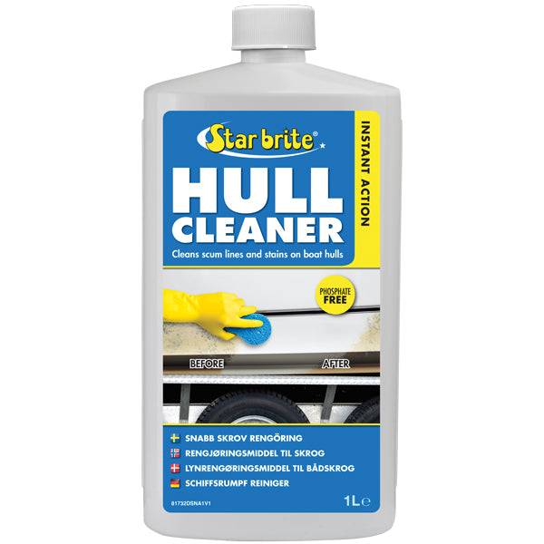 Star Brite Hull Cleaner i 1L flaske, klar til brug på bådens vandlinje