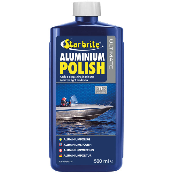 Star Brite, Ultimate Aluminium Polish præsenteret i 500 ml flaske med detalje på etiketten